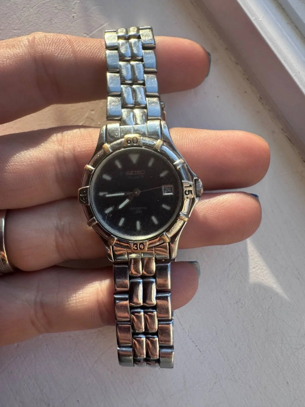 Seiko Sports 50 Womens Watch 25mm Silver Tone Date 7N82-0261 Works Japan